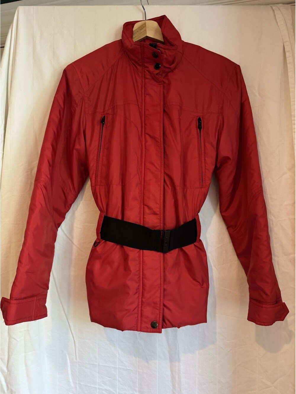 Lauren Ralph Lauren Active Red Insulated Belted Quilted Zip Jacket Pockets L/G